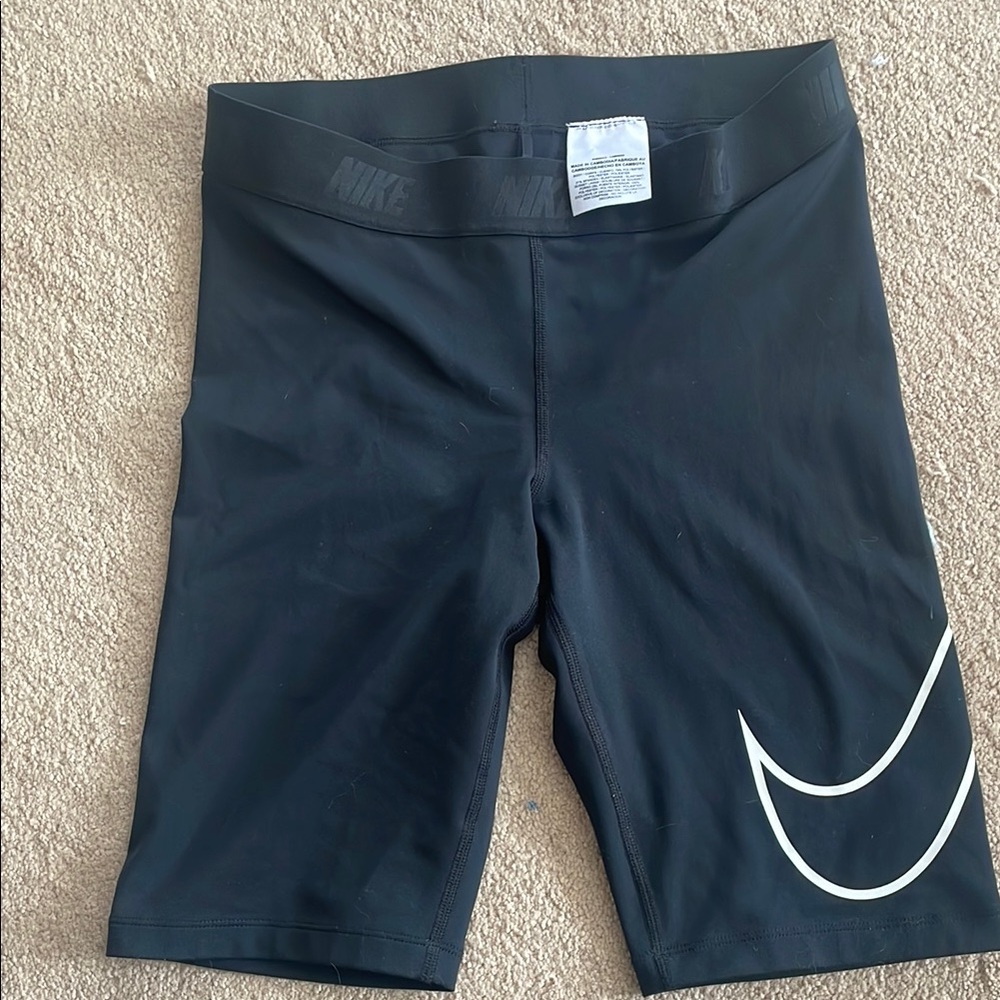 Nike Black Biker Shorts with White Swoosh